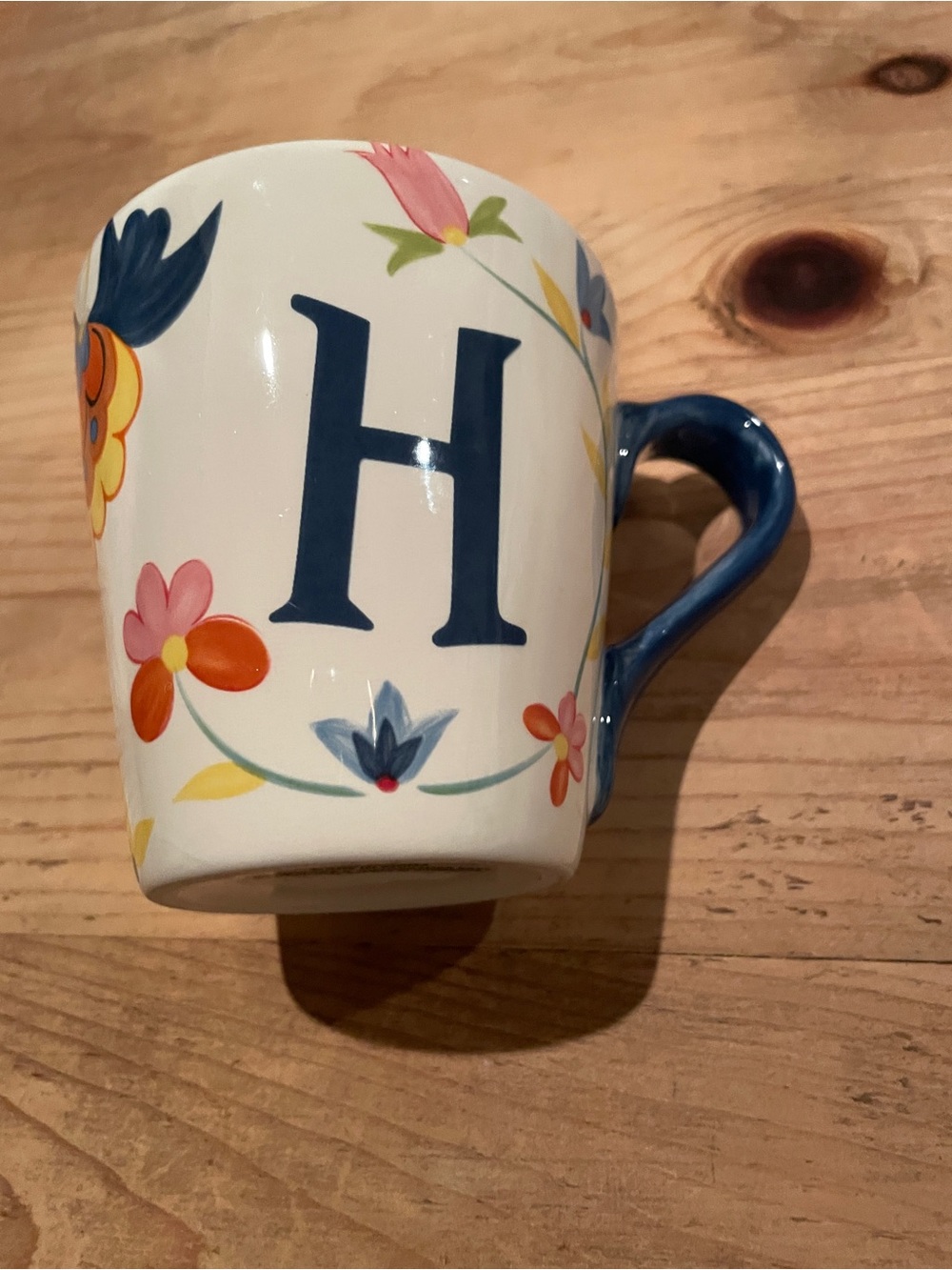 Cost Plus World Market floral botanical Initial H Monogram Mug EUC office home